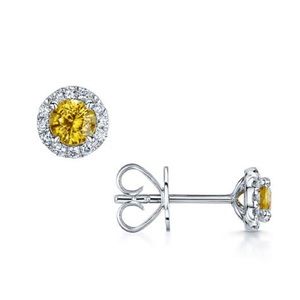 Fancy Vivid Orangy Yellow Round Diamond Earring